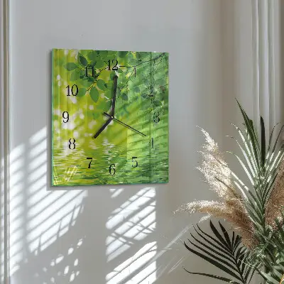 Moderne wandklok glas vierkant Bladeren