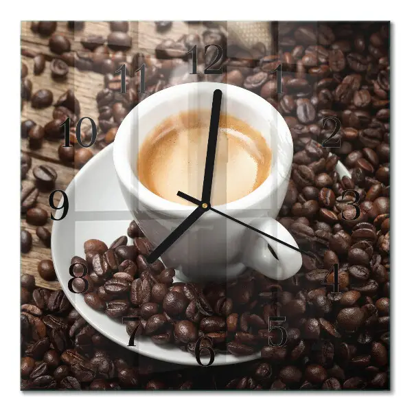 Vierkante glas klok Een kopje koffie