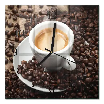 Vierkante glas klok Een kopje koffie