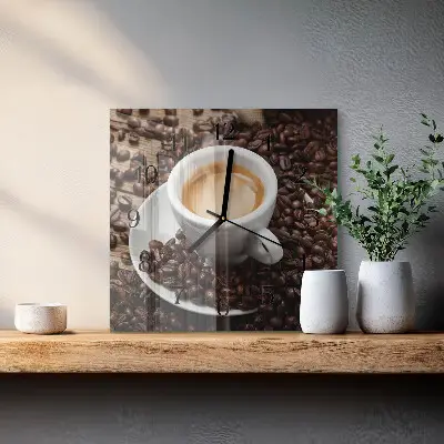 Vierkante glas klok Een kopje koffie