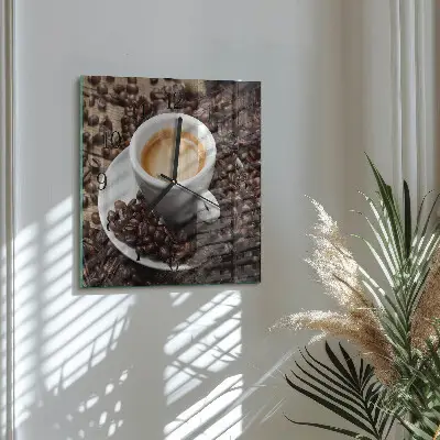Vierkante glas klok Een kopje koffie