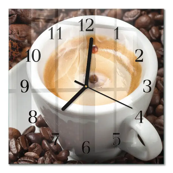 Vierkante glazen klok Een kopje koffie