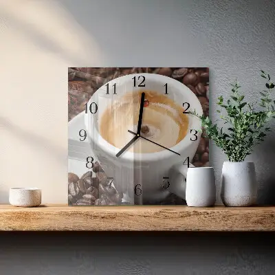 Vierkante glazen klok Een kopje koffie