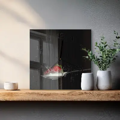 Moderne wandklok glas vierkant Aardbei