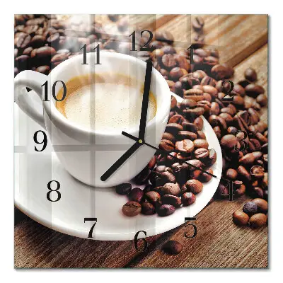 Vierkante glazen wandklok Een kopje koffie