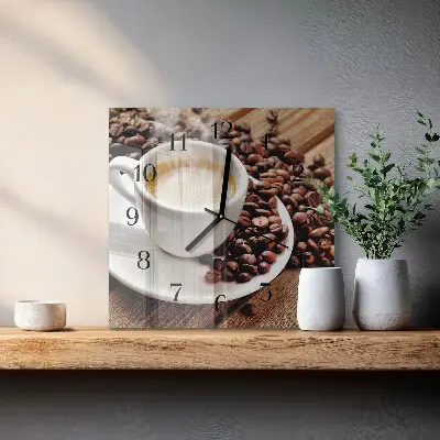 Vierkante glazen wandklok Een kopje koffie