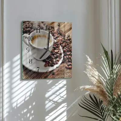 Vierkante glazen wandklok Een kopje koffie