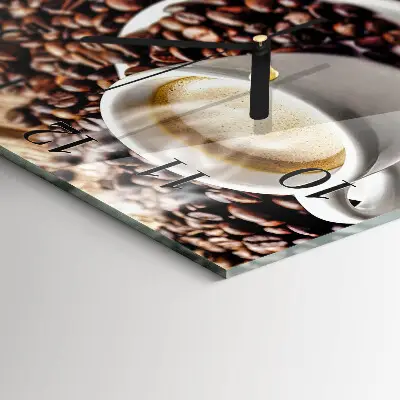 Vierkante glazen wandklok Een kopje koffie