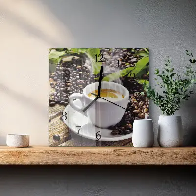Moderne wandklok glas vierkant Een kopje koffie