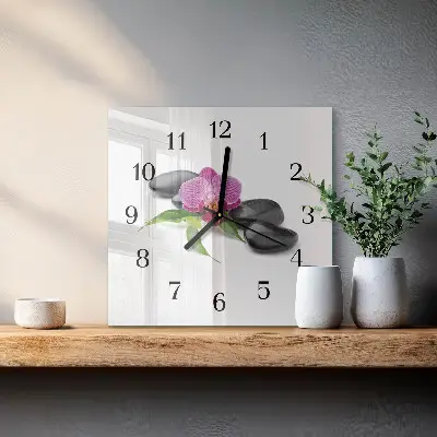Vierkante glas klok Orchidee