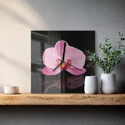 Vierkante glazen klok Orchidee