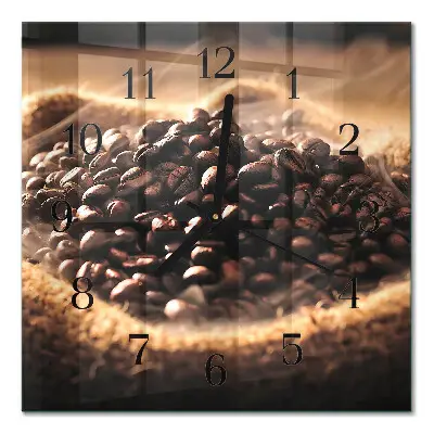 Vierkante glazen wandklok Koffiebonen