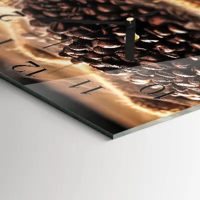 Vierkante glazen wandklok Koffiebonen