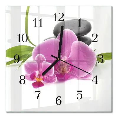 Vierkante glas klok Orchidee
