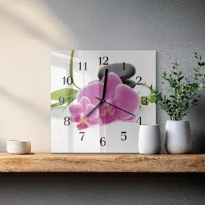 Vierkante glas klok Orchidee