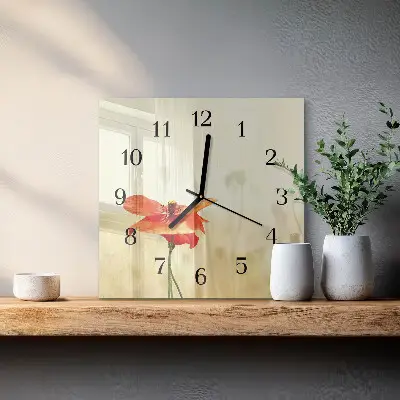 Vierkante glazen klok Papaver