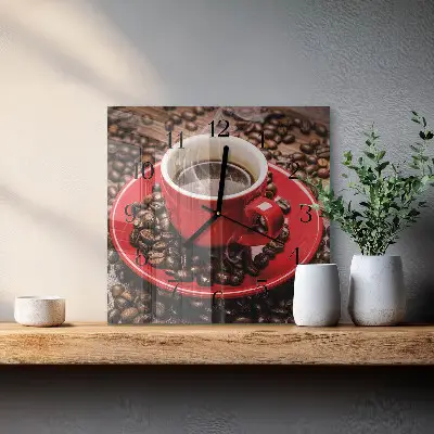 Vierkante glazen klok Een kopje koffie