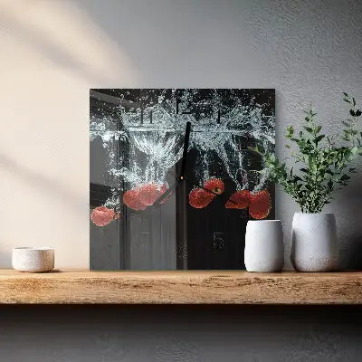 Moderne wandklok glas vierkant Aardbeien