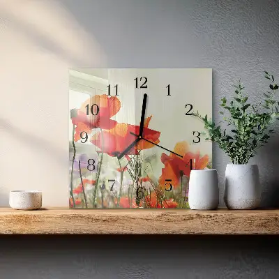 Decoratieve glazen klok vierkant Klaprozen