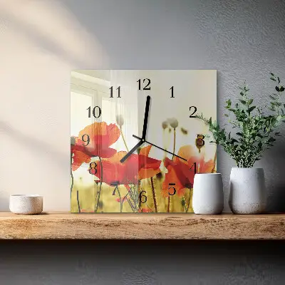 Vierkante glas klok Klaprozen