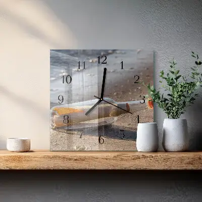 Vierkante glas klok Bericht in een fles