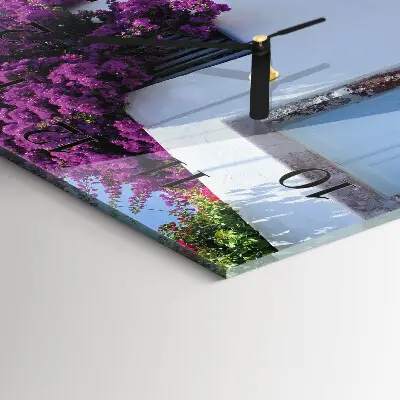 Vierkante glazen wandklok Huisbloemen