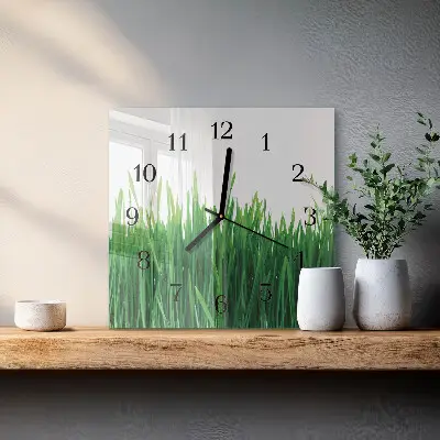 Moderne wandklok glas vierkant Gras
