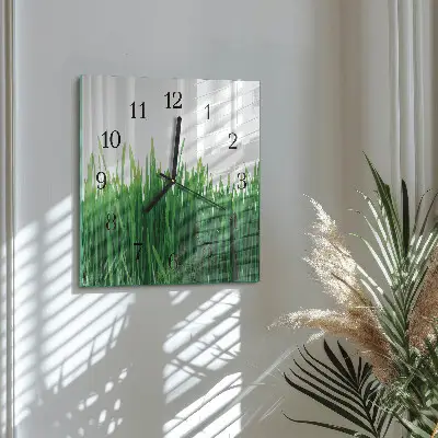 Moderne wandklok glas vierkant Gras