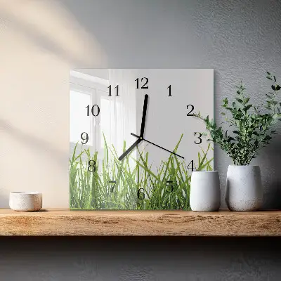 Moderne wandklok glas vierkant Gras
