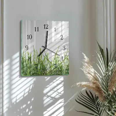 Moderne wandklok glas vierkant Gras