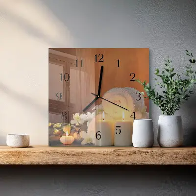 Vierkante glazen wandklok Spa kaarsen