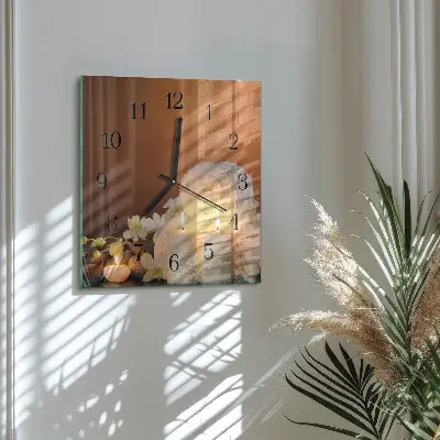 Vierkante glazen wandklok Spa kaarsen