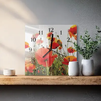 Vierkante glas klok Klaprozen