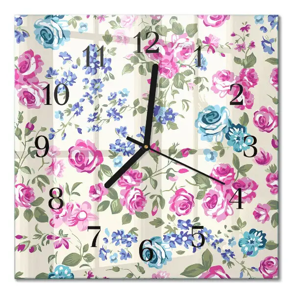 Moderne wandklok glas vierkant Rozen