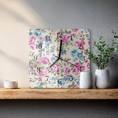 Moderne wandklok glas vierkant Rozen