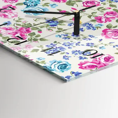 Moderne wandklok glas vierkant Rozen