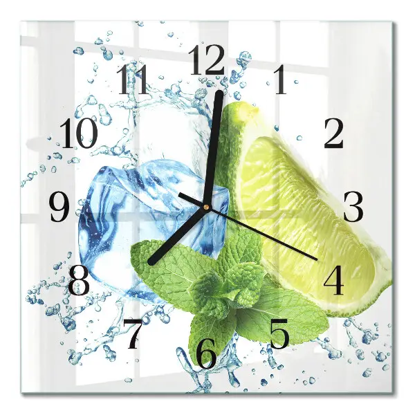 Decoratieve glazen klok vierkant Limoen en munt