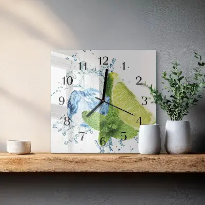 Decoratieve glazen klok vierkant Limoen en munt