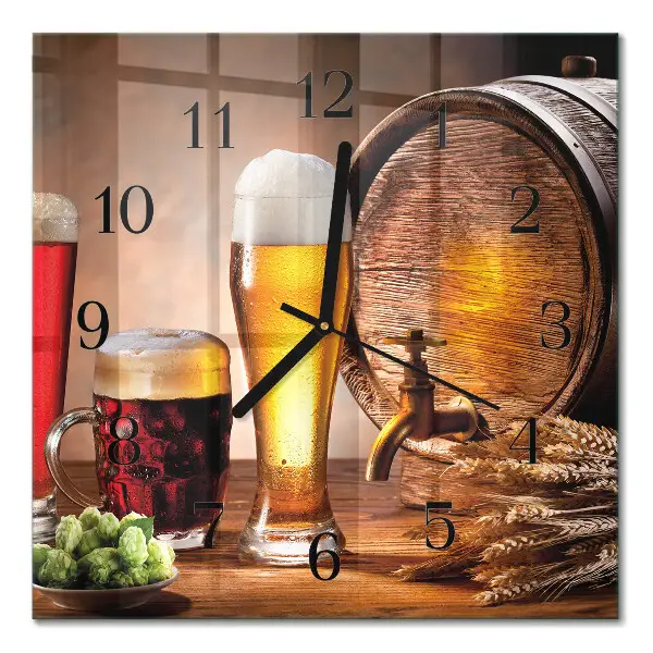 Vierkante glazen wandklok Een biervat