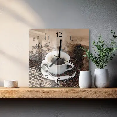 Moderne wandklok glas vierkant Een kopje koffie