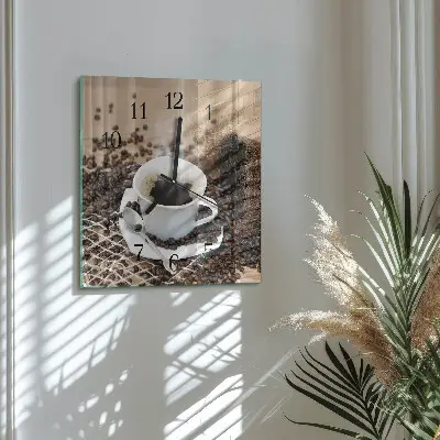 Moderne wandklok glas vierkant Een kopje koffie
