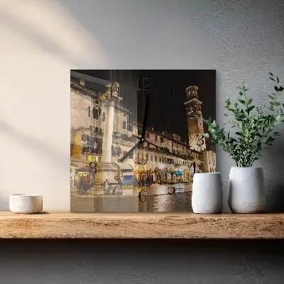 Vierkante glazen wandklok Nachtstad