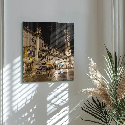Vierkante glazen wandklok Nachtstad