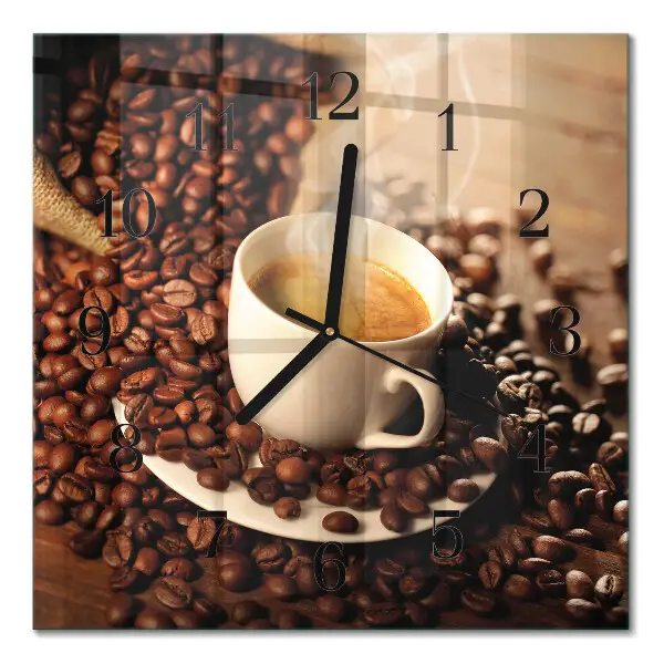Vierkante glas klok Een kopje koffie