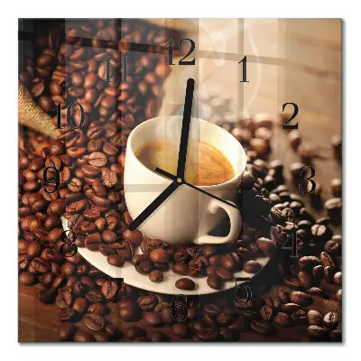 Vierkante glas klok Een kopje koffie
