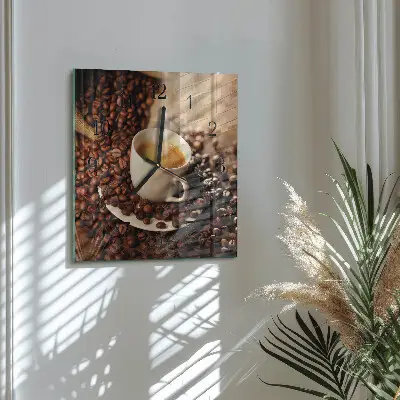 Vierkante glas klok Een kopje koffie