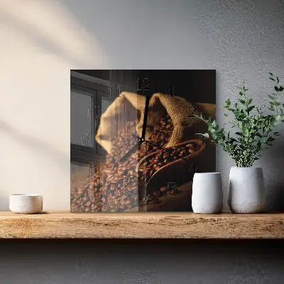 Moderne wandklok glas vierkant Koffiebonen