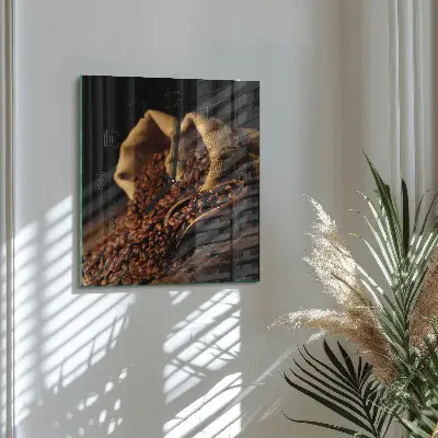 Moderne wandklok glas vierkant Koffiebonen