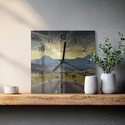 Vierkante glazen wandklok Bergpad