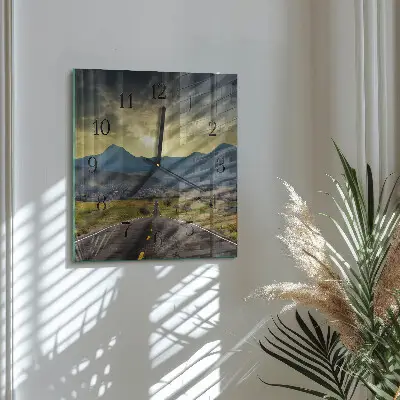 Vierkante glazen wandklok Bergpad